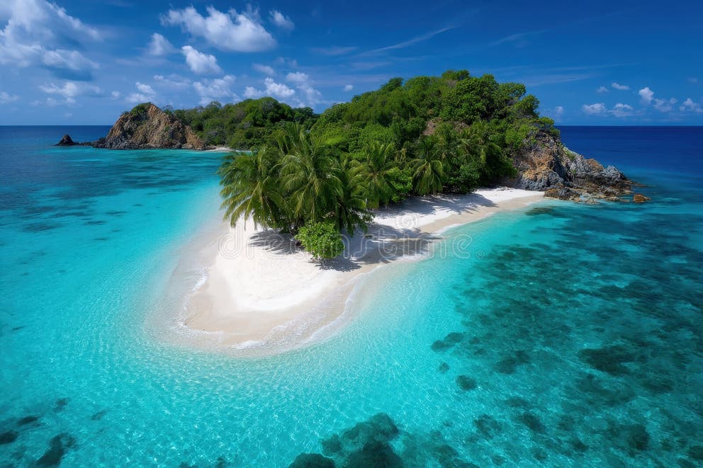 Tropical Island with Clear Blue Water and Lush Greenery Under a Bright ...